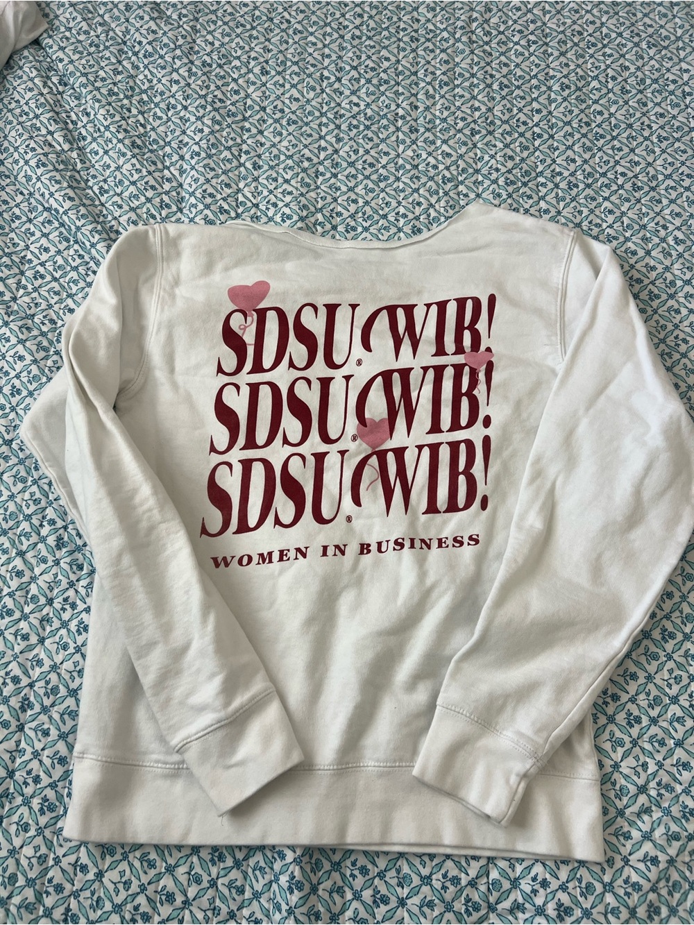 White 'SDSU WIB! Women in Business' Sweater with Pink Accents